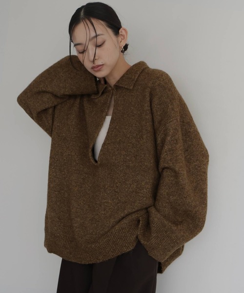 hellam(へラム)の「キーネックポロニット(ニット/セーター・レディース・杢グレー/チャコール/オートミール/マスタード・FREE)」の8枚目の写真