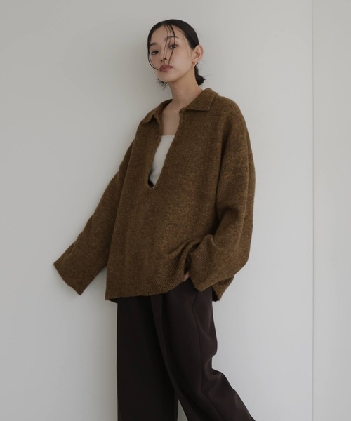 hellam(へラム)の「キーネックポロニット(ニット/セーター・レディース・杢グレー/チャコール/オートミール/マスタード・FREE)」の9枚目の写真
