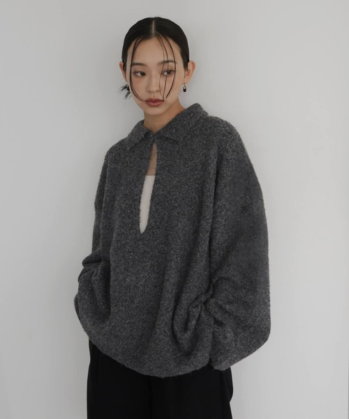 hellam(へラム)の「キーネックポロニット(ニット/セーター・レディース・杢グレー/チャコール/オートミール/マスタード・FREE)」の14枚目の写真