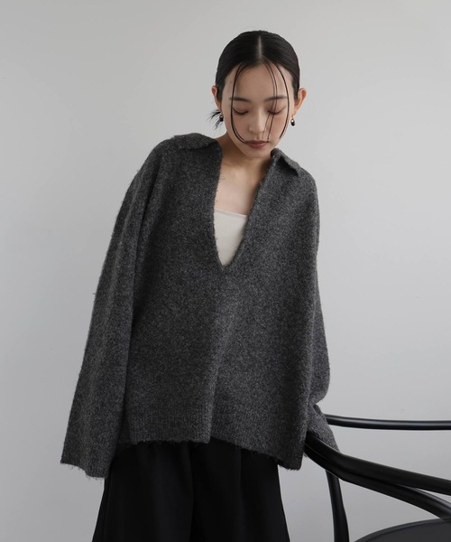 hellam(へラム)の「キーネックポロニット(ニット/セーター・レディース・杢グレー/チャコール/オートミール/マスタード・FREE)」の18枚目の写真