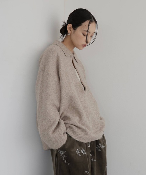 hellam(へラム)の「キーネックポロニット(ニット/セーター・レディース・杢グレー/チャコール/オートミール/マスタード・FREE)」の22枚目の写真