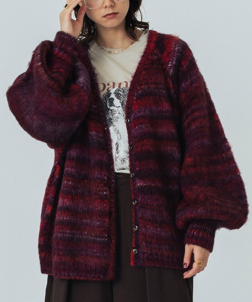 ROSE BUD(ローズバッド)の「(CREOLME)SHAGGY KNIT CARDIGAN(カーディガン/ボレロ・レディース・ネイビー/バーガンディー・ONE SIZE)」の2枚目の写真