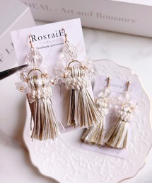 【RosraiE】エレガントフラワータッセルロング ピアス(MA)