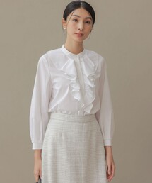 コットンタッチシャーティングラッフルフレア ブラウス