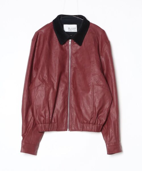 BLANK HOTEL（ブランクホテル）の「Back Embroideried Corduroy Collar Faux Leather Blouson / コーデュロイ襟バック刺繍フェイクレザーブルゾン（ブルゾン・メンズ・ブラック/レッド・M/L）」の2枚目の写真