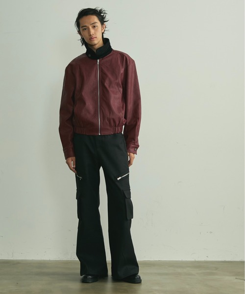BLANK HOTEL（ブランクホテル）の「Back Embroideried Corduroy Collar Faux Leather Blouson / コーデュロイ襟バック刺繍フェイクレザーブルゾン（ブルゾン・メンズ・ブラック/レッド・M/L）」の15枚目の写真