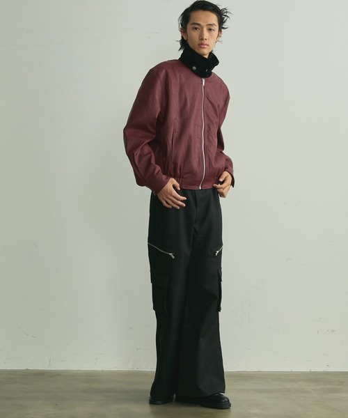 BLANK HOTEL（ブランクホテル）の「Back Embroideried Corduroy Collar Faux Leather Blouson / コーデュロイ襟バック刺繍フェイクレザーブルゾン（ブルゾン・メンズ・ブラック/レッド・M/L）」の16枚目の写真