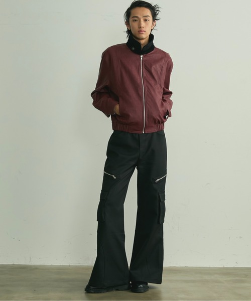 BLANK HOTEL（ブランクホテル）の「Back Embroideried Corduroy Collar Faux Leather Blouson / コーデュロイ襟バック刺繍フェイクレザーブルゾン（ブルゾン・メンズ・ブラック/レッド・M/L）」の19枚目の写真