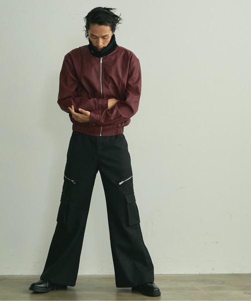 BLANK HOTEL（ブランクホテル）の「Back Embroideried Corduroy Collar Faux Leather Blouson / コーデュロイ襟バック刺繍フェイクレザーブルゾン（ブルゾン・メンズ・ブラック/レッド・M/L）」の14枚目の写真