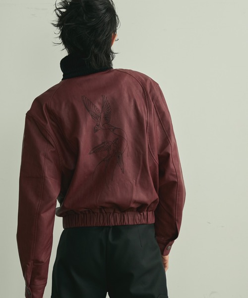 BLANK HOTEL（ブランクホテル）の「Back Embroideried Corduroy Collar Faux Leather Blouson / コーデュロイ襟バック刺繍フェイクレザーブルゾン（ブルゾン・メンズ・ブラック/レッド・M/L）」の12枚目の写真