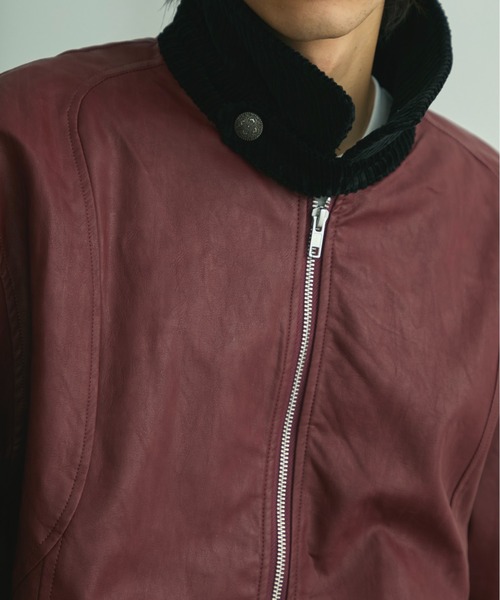 BLANK HOTEL（ブランクホテル）の「Back Embroideried Corduroy Collar Faux Leather Blouson / コーデュロイ襟バック刺繍フェイクレザーブルゾン（ブルゾン・メンズ・ブラック/レッド・M/L）」の10枚目の写真