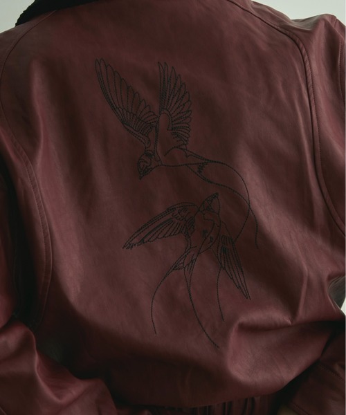 BLANK HOTEL（ブランクホテル）の「Back Embroideried Corduroy Collar Faux Leather Blouson / コーデュロイ襟バック刺繍フェイクレザーブルゾン（ブルゾン・メンズ・ブラック/レッド・M/L）」の9枚目の写真