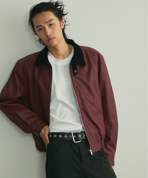 BLANK HOTEL（ブランクホテル）の「Back Embroideried Corduroy Collar Faux Leather Blouson / コーデュロイ襟バック刺繍フェイクレザーブルゾン（ブルゾン・メンズ・ブラック/レッド・M/L）」の5枚目の写真