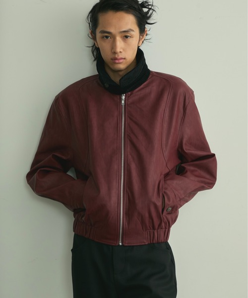 BLANK HOTEL（ブランクホテル）の「Back Embroideried Corduroy Collar Faux Leather Blouson / コーデュロイ襟バック刺繍フェイクレザーブルゾン（ブルゾン・メンズ・ブラック/レッド・M/L）」の11枚目の写真