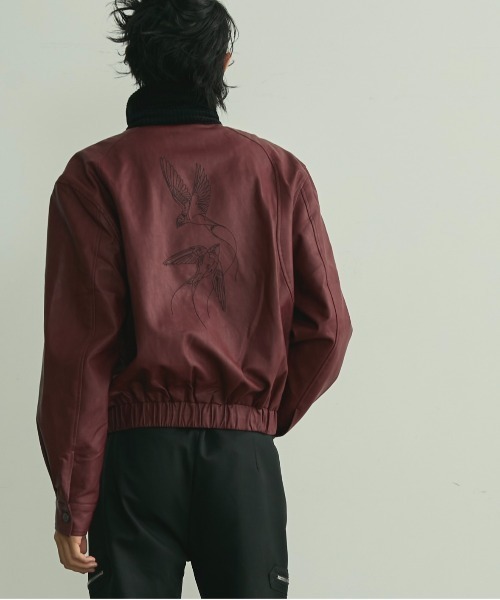 BLANK HOTEL(ブランクホテル)の「Corduroy Collar Faux Leather Embroideried Blouson / バック刺繍フェイクレザーブルゾン(ブルゾン・メンズ・ブラック/レッド・M/L)」の4枚目の写真