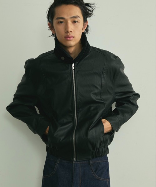 BLANK HOTEL(ブランクホテル)の「Corduroy Collar Faux Leather Embroideried Blouson / バック刺繍フェイクレザーブルゾン(ブルゾン・メンズ・ブラック/レッド・M/L)」の3枚目の写真
