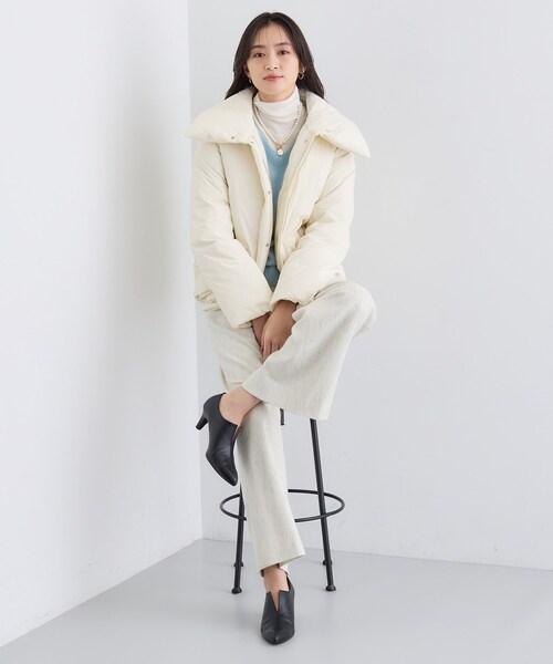 撥水／洗える／デザイン衿】ステッチレス ショートダウンコート