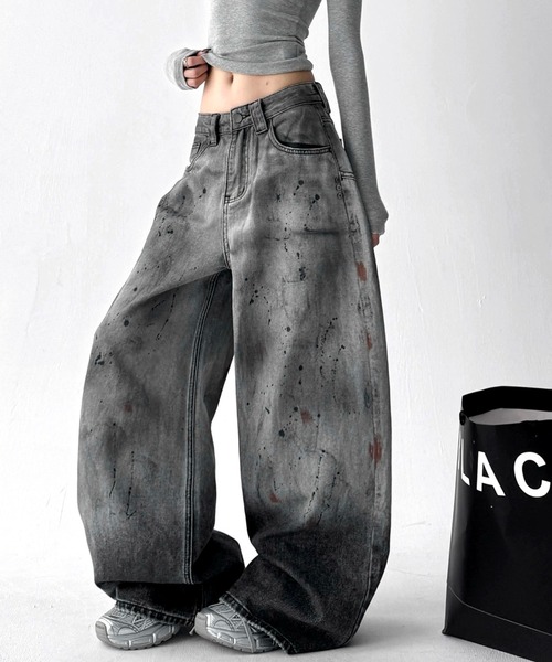 セール】ペイントデニムワイドパンツ（デニムパンツ）｜SHEENA（シーナ
