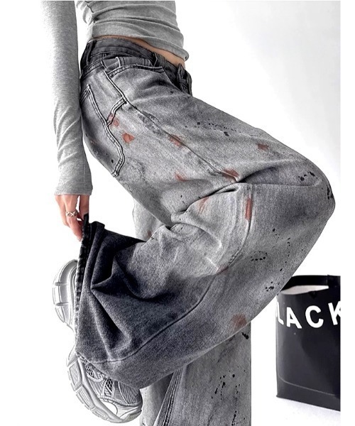 セール】ペイントデニムワイドパンツ（デニムパンツ）｜SHEENA（シーナ