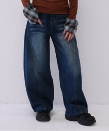 Uenui（ウニュイ）の「【 cunii 】ハイウエスト ワイド デニム パンツ レディース ジーンズ バギー ストリート 韓国 風 カジュアル（デニムパンツ・レディース）」