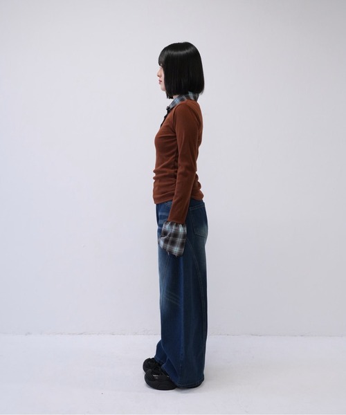 Uenui(ウニュイ)の「【 cunii 】ハイウエスト ワイド デニム パンツ レディース ジーンズ バギー ストリート 韓国 風 カジュアル(デニムパンツ・レディース・インディゴブルー・S/M)」の18枚目の写真