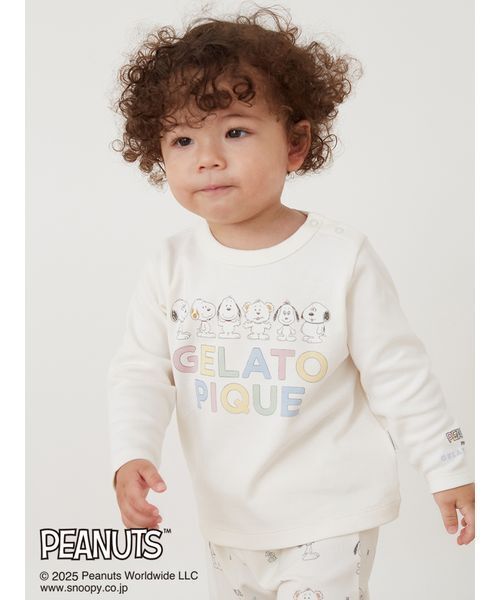 gelato pique(ジェラートピケ)の「【PEANUTS PUPPIES】【BABY】ワンポイントロンT(ベビーパジャマ/スリーパー・キッズ・オフホワイト・80)」の1枚目の写真