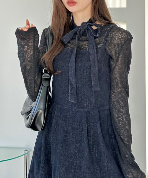Ada.(エイダ)の「リボン付き キャミ ワンピース(ワンピース・レディース・ブラック/ネイビー/ブラウン・M/L)」の3枚目の写真