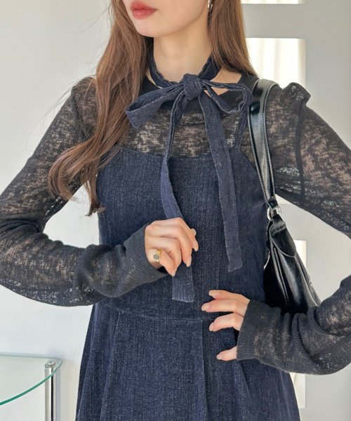 Ada.(エイダ)の「リボン付き キャミ ワンピース(ワンピース・レディース・ブラック/ネイビー/ブラウン・M/L)」の4枚目の写真