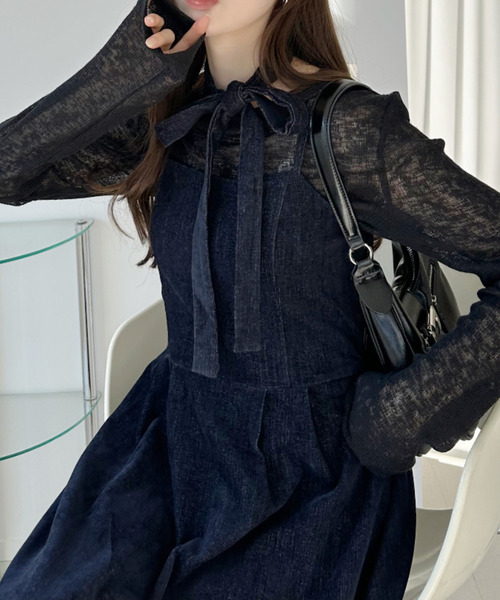 Ada.(エイダ)の「リボン付き キャミ ワンピース(ワンピース・レディース・ブラック/ネイビー/ブラウン・M/L)」の5枚目の写真