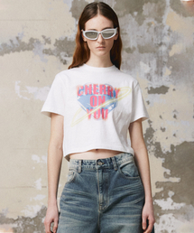 DNSR（ディーエヌエスアール）の「(ウィメンズ) ハートグラフィック クロップTシャツ ホワイト（Tシャツ/カットソー）」