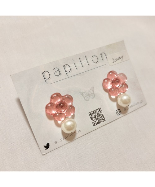 tone（トーン）の「【papillon】2wayお花ピアス(MA)（ピアス（両耳用）・レディース・ピンク・FREE）」の2枚目の写真
