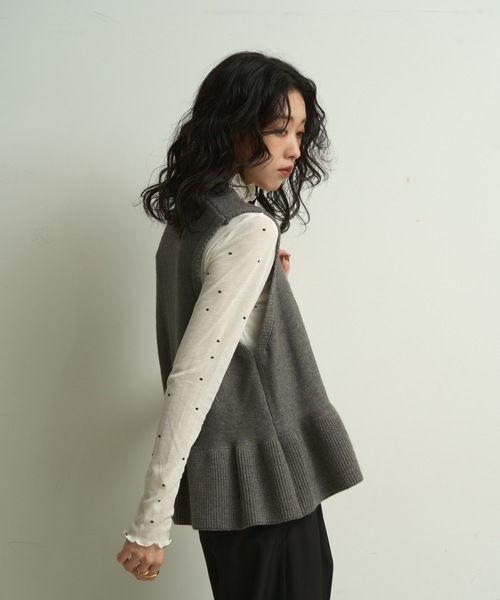 セール】Washable peplum knit vest / ウォッシャブルペプラムニット