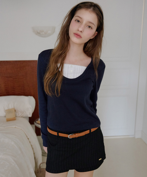 LETTER FROM MOON(レターフロムムーン)の「ストライプレイヤードスカートパンツ(ブラック)(スカート・レディース・その他・SMALL/MEDIUM)」の4枚目の写真