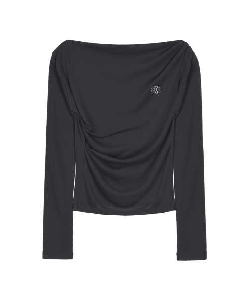 NICK&NICOLE（ニックアンドニコール）の「SHIRRING DRAPE BOAT NECK TOP_CHARCOAL（Tシャツ/カットソー・レディース・その他・FREE）」の4枚目の写真