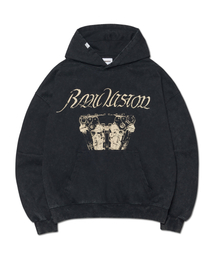 ENGINE GRAPHIC DAMAGED HOODIE - WASHED BLACK
