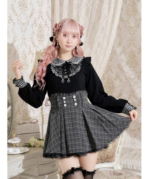 お嬢さんハートチャームレースアップカットソー（Tシャツ/カットソー