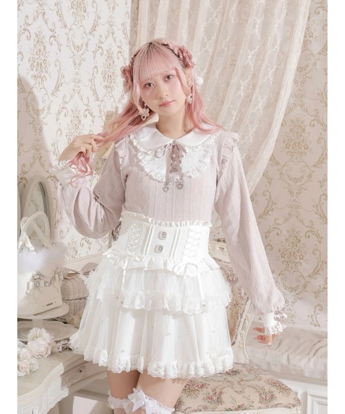 お嬢さんハートチャームレースアップカットソー（Tシャツ/カットソー