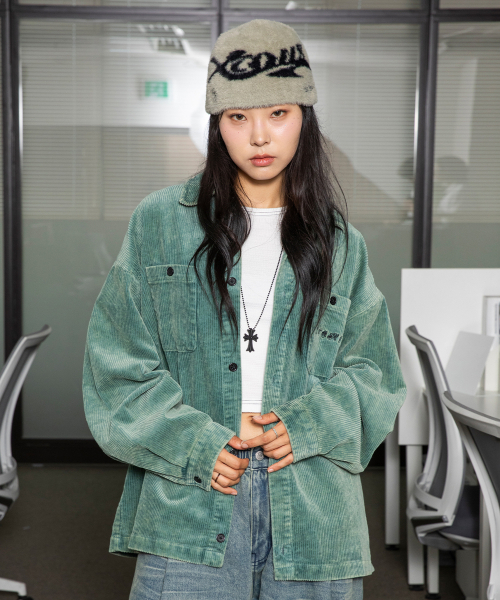 XTS032 ダイスヴィンテージウォッシングコーデュロイシャツ（グリーン）