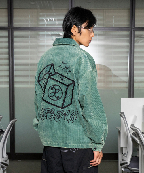 XTS032 ダイスヴィンテージウォッシングコーデュロイシャツ（グリーン）