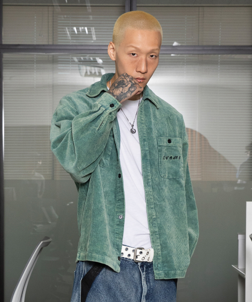 XTS032 ダイスヴィンテージウォッシングコーデュロイシャツ（グリーン）