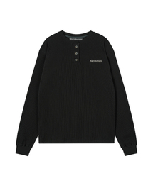 HENLEY NECK TOP - BLACK