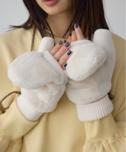 セール】配色ストラップ2WAYフェイクファーミトン（手袋）｜AZUL BY