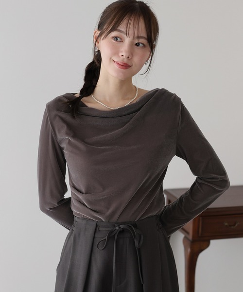 BLUEEAST(ブルーイースト)の「ベロアドレープネックトップス(Tシャツ/カットソー・レディース・ブラウン/ボルドー/モカ・MEDIUM)」の5枚目の写真