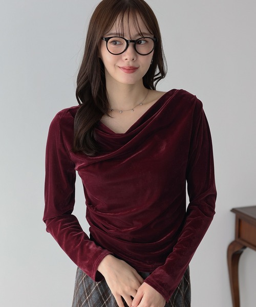BLUEEAST(ブルーイースト)の「ベロアドレープネックトップス(Tシャツ/カットソー・レディース・ブラウン/ボルドー/モカ・MEDIUM)」の11枚目の写真
