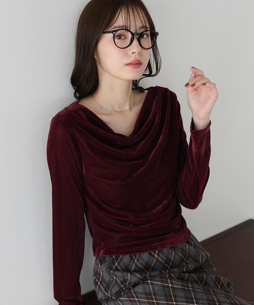 BLUEEAST(ブルーイースト)の「ベロアドレープネックトップス(Tシャツ/カットソー・レディース・ブラウン/ボルドー/モカ・MEDIUM)」の13枚目の写真