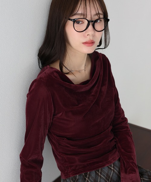 BLUEEAST(ブルーイースト)の「ベロアドレープネックトップス(Tシャツ/カットソー・レディース・ブラウン/ボルドー/モカ・MEDIUM)」の14枚目の写真