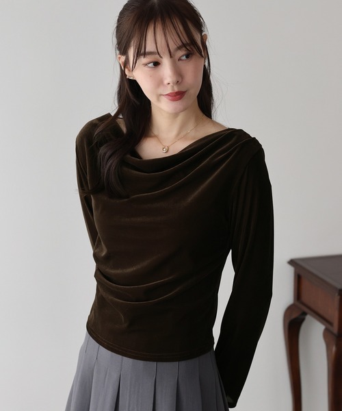 BLUEEAST(ブルーイースト)の「ベロアドレープネックトップス(Tシャツ/カットソー・レディース・ブラウン/ボルドー/モカ・MEDIUM)」の18枚目の写真