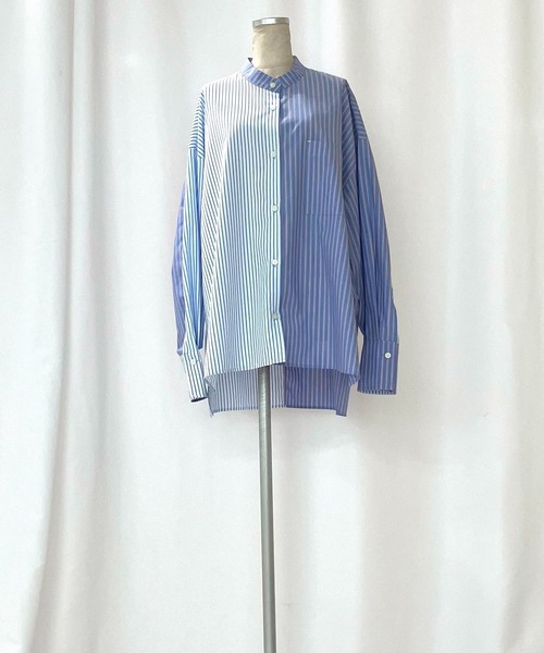 Q（キュー）の「ミックスストライプシャツ（シャツ/ブラウス・レディース・グレイッシュブルー/ブルー系・MEDIUM）」の3枚目の写真