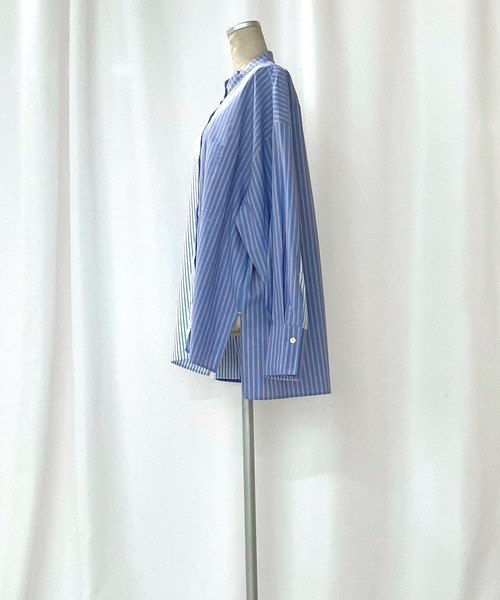 Q（キュー）の「ミックスストライプシャツ（シャツ/ブラウス・レディース・グレイッシュブルー/ブルー系・MEDIUM）」の4枚目の写真