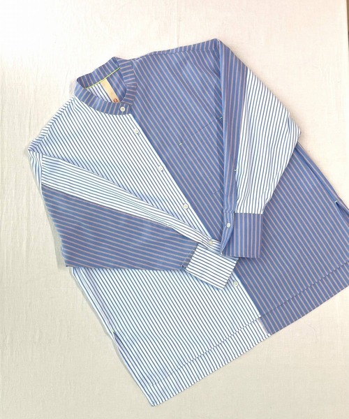 Q（キュー）の「ミックスストライプシャツ（シャツ/ブラウス・レディース・グレイッシュブルー/ブルー系・MEDIUM）」の8枚目の写真